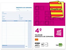 Talonario Liderpapel Pedidos 4º natural 50 juegos duplicado texto en catalán
